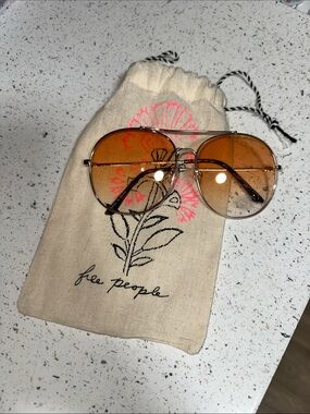 Free People Gold Frame Sunglasses with Amber Gradient Lenses